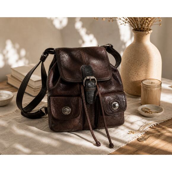 Kenneth Cole Handbags - Y2K Slouchy Leather Backpack Brown Utility Bag Cargo Pocket Vintage Boho Grunge